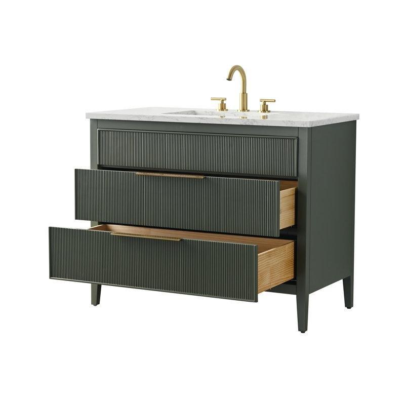 Endüstriyel Taş Tezgahlı Masif Ahşap Yivli Çekmeceli Banyo Lavabo Dolabı - 107 cm - 198922