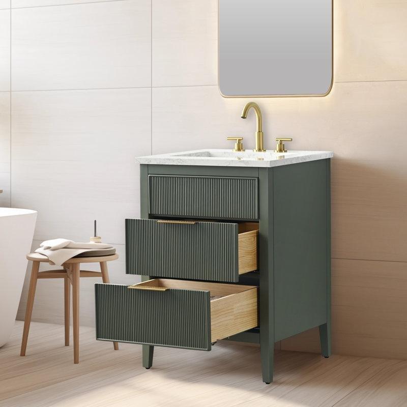 Endüstriyel Taş Tezgahlı Siyah Yivli Tasarım Çekmeceli Banyo Lavabo Dolabı - 61 cm - 198059