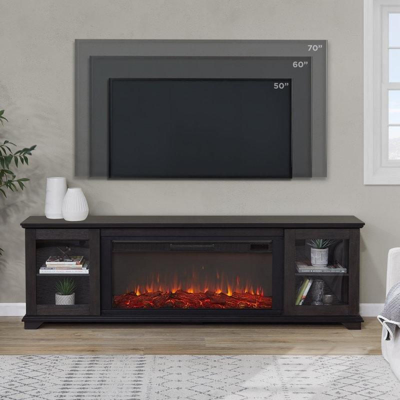 Eskitme Ahşap Elektrikli Şömineli ve Raflı TV Ünitesi - 211 cm - 220736