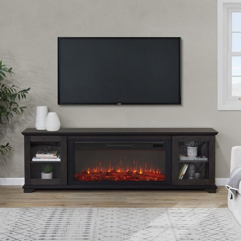 Eskitme Ahşap Elektrikli Şömineli ve Raflı TV Ünitesi - 211 cm - 220736