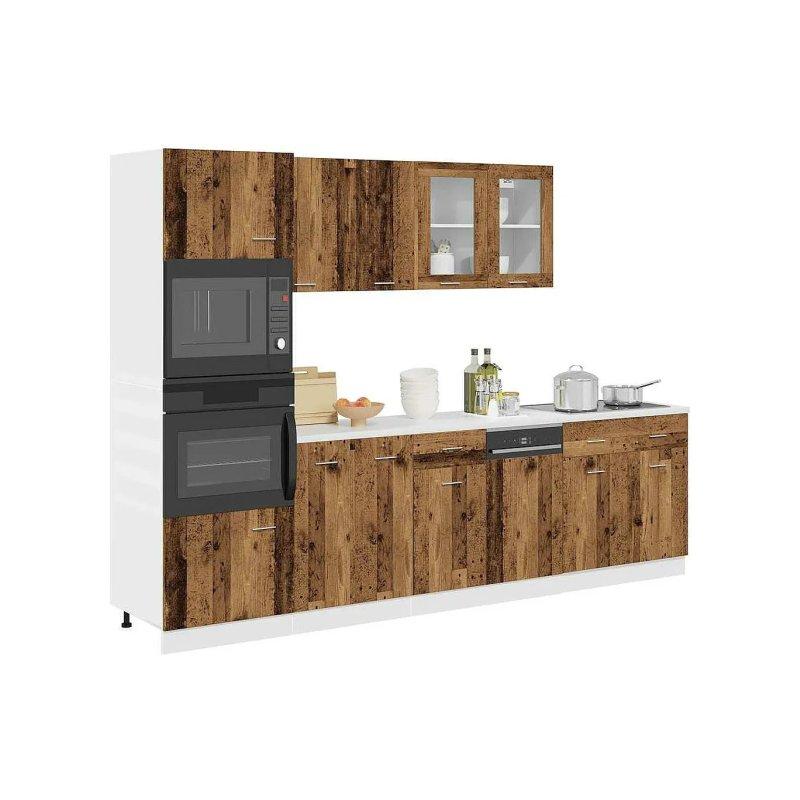 Eskitme Ahşap Endüstriyel Ahşap 7 Parçalı Cam Kapaklı Mutfak Modeli - 186679