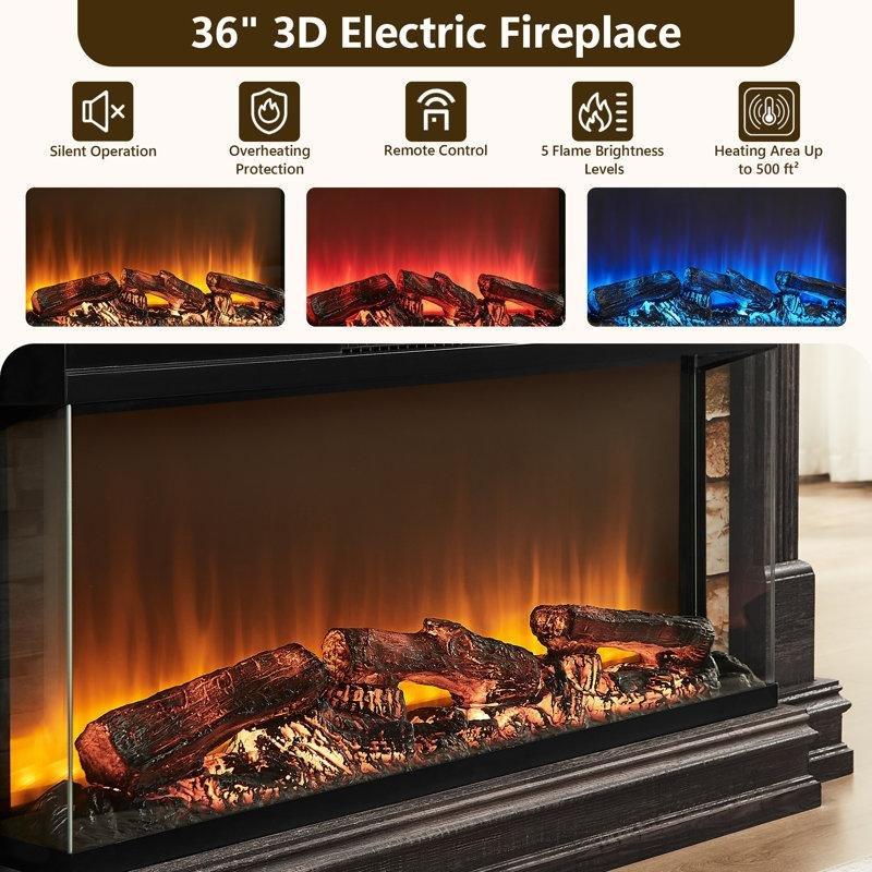 Eskitme Ahşap MDF Gizli Bölmeli ve 3 Taraflı Camlı Elektrikli Şömineli TV Ünitesi - 133 cm - 220950