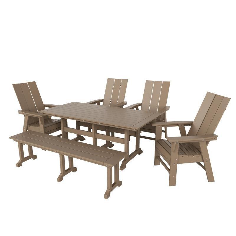 Eskitme Ahşap Rengi HDPE Şemsiye Delikli 6 Kişilik Dikdörtgen Bahçe Masa Takımı - 181 cm - 213427
