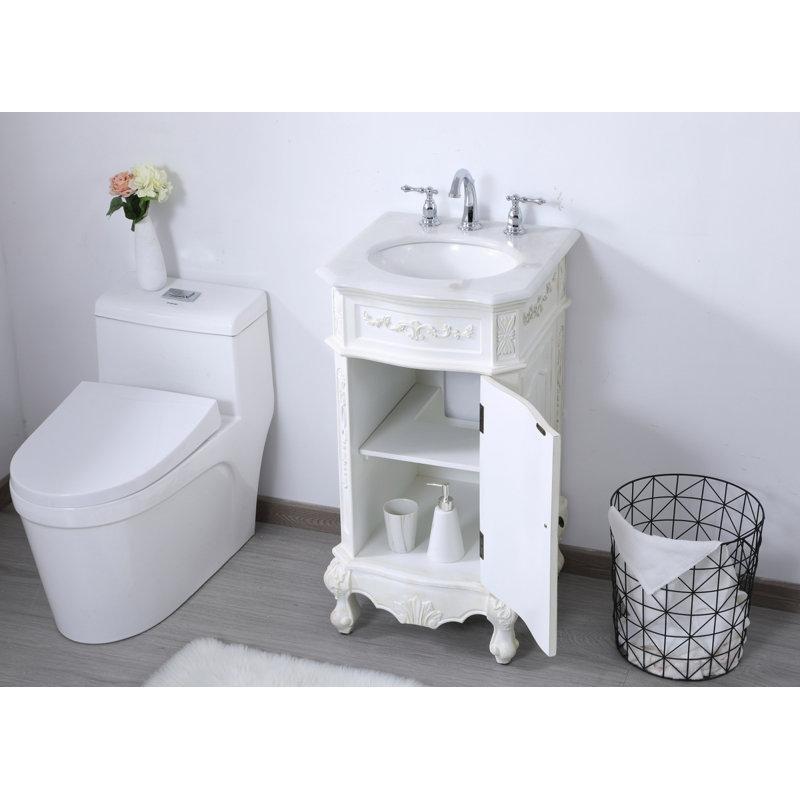 Eskitme Bej Mermer Tezgahlı Oymalı Masif Ayaklı Banyo Lavabo Dolabı - 49 cm - 200762