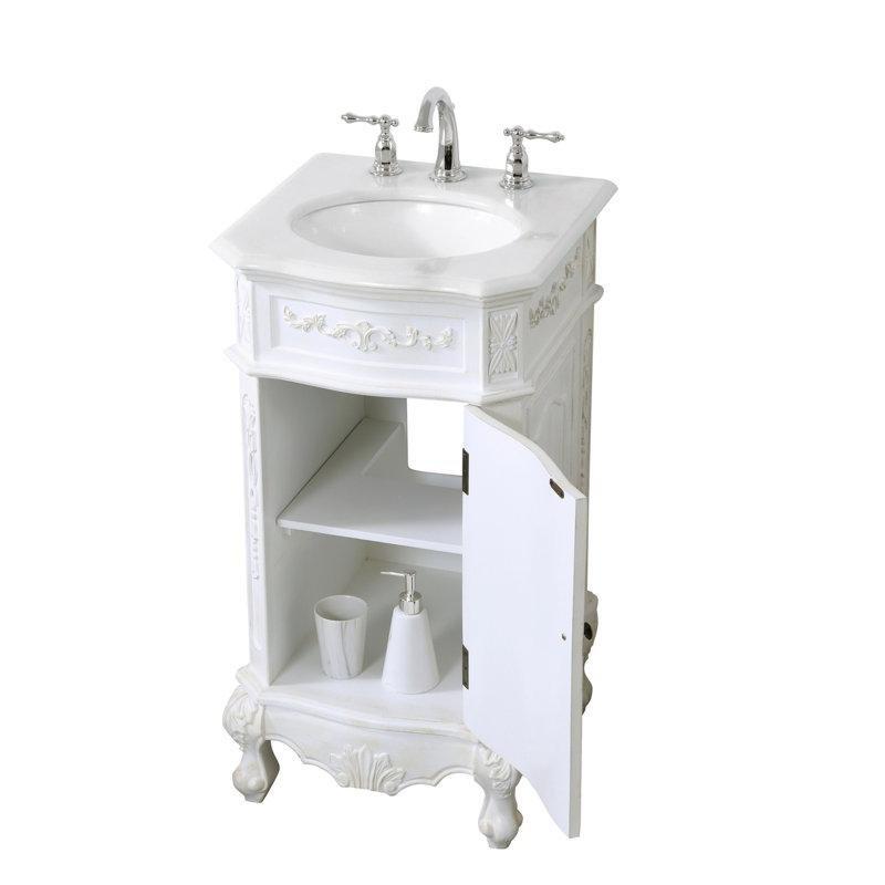 Eskitme Bej Mermer Tezgahlı Oymalı Masif Ayaklı Banyo Lavabo Dolabı - 49 cm - 200762