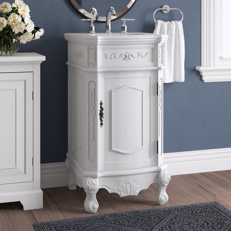 Eskitme Bej Mermer Tezgahlı Oymalı Masif Ayaklı Banyo Lavabo Dolabı - 49 cm - 200762