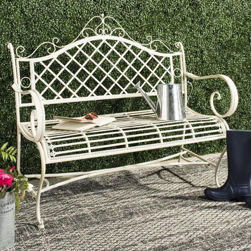 Eskitme Beyaz Ferforje Kıvrımlı Oymalı Bahçe Bankı - 117 cm - 172132