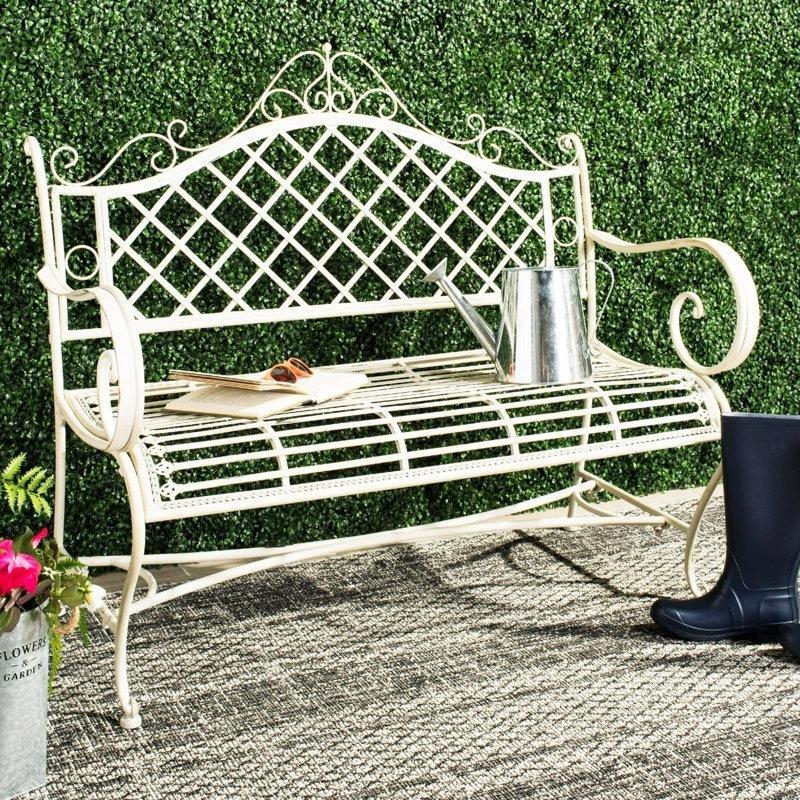 Eskitme Beyaz Ferforje Kıvrımlı Oymalı Bahçe Bankı - 117 cm - 172132