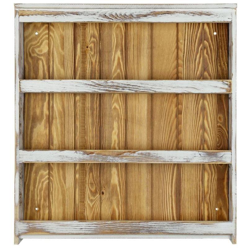 Eskitme Beyaz Masif Ahşap 3 Katlı Duvara Monte Rustik Mutfak Rafı - 50 cm - 163735
