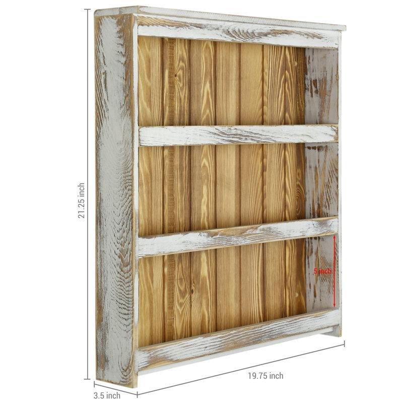 Eskitme Beyaz Masif Ahşap 3 Katlı Duvara Monte Rustik Mutfak Rafı - 50 cm - 163735
