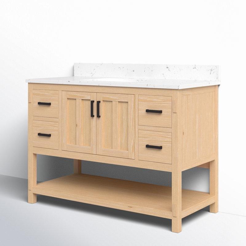 Eskitme Beyaz Masif Ahşap Kuvars Tezgahlı Çekmeceli Ayaklı Banyo Lavabo Dolabı - 122 cm - 201274