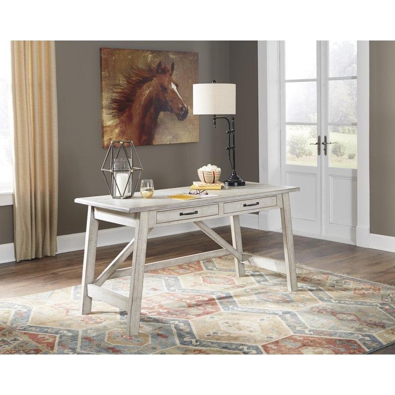 Eskitme Beyaz Masif Çam Ağacı 2 Çekmeceli Vintage Çalışma Masası - 153x67 cm - 234352