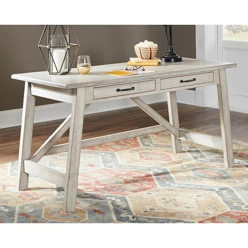 Eskitme Beyaz Masif Çam Ağacı 2 Çekmeceli Vintage Çalışma Masası - 153x67 cm - 234352