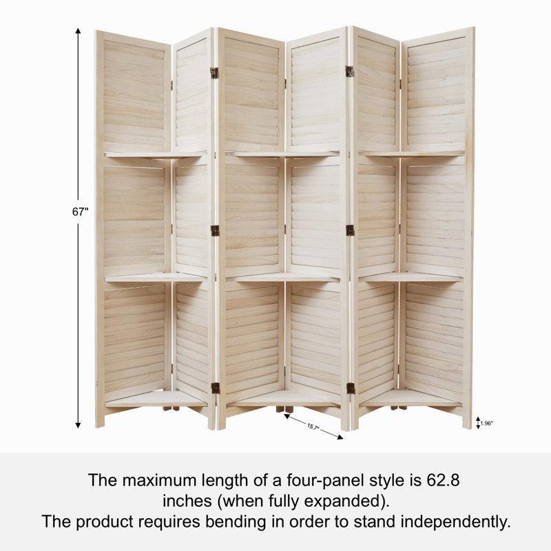 Eskitme Beyaz Masif Paulownia Ahşap Raflı Katlanır 6 Panelli Paravan - 184864