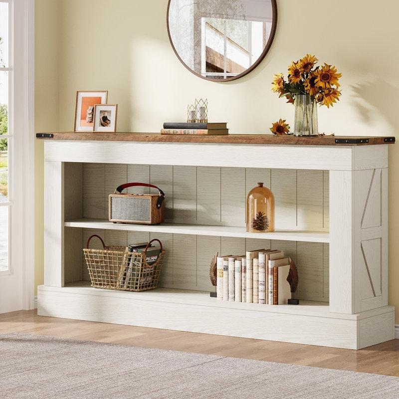 Eskitme Beyaz ve Kahverengi MDF 2 Raflı Kır Evi Tarzı Koltuk Arkası Dresuar - 161 cm - 218469