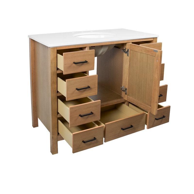 Eskitme Boyalı Masif Ahşap Yavaş Kapanır 9 Çekmeceli Banyo Lavabo Dolabı - 107 cm - 201403