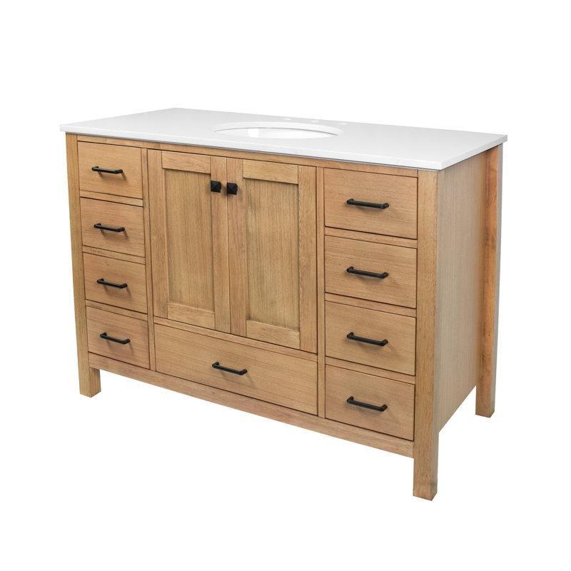 Eskitme Boyalı Taş Tezgahlı Masif Ahşap 9 Çekmeceli Ayaklı Banyo Lavabo Dolabı - 122 cm - 200981