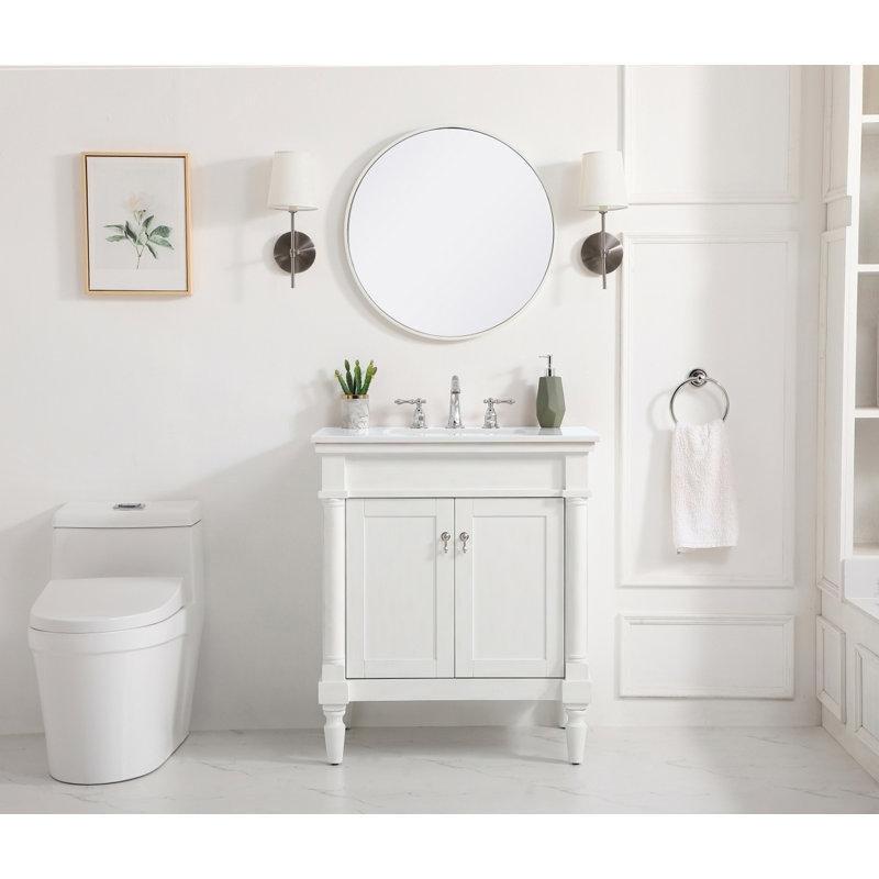 Eskitme Detaylı Mermer Kompozit Tezgahlı Masif Ayaklı Banyo Lavabo Dolabı - 77 cm - 200318