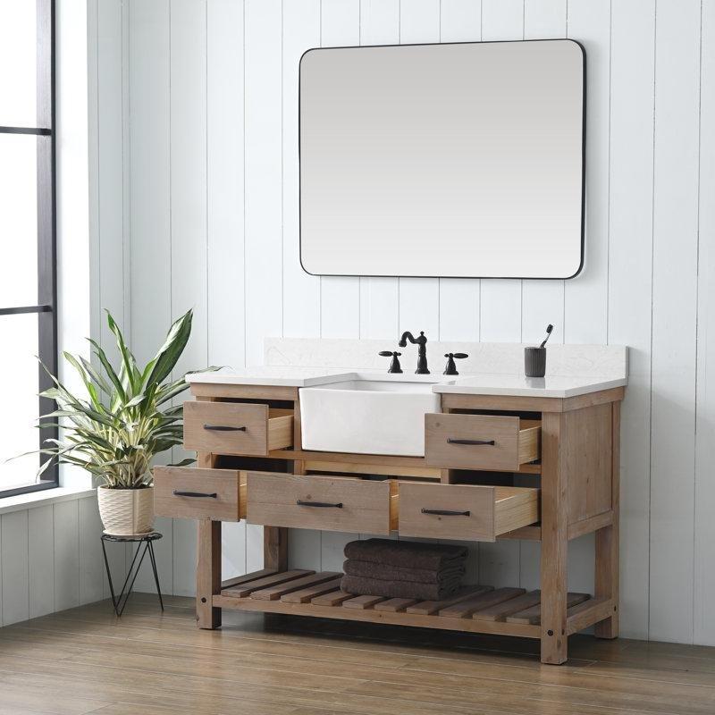 Eskitme Doğal Masif Ahşap 5 Çekmeceli Ayaklı Banyo Lavabo Dolabı - 138 cm - 197745