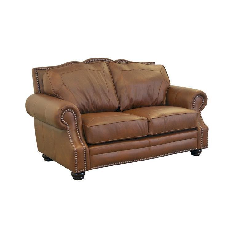 Eskitme Gerçek Deri Çivi Detaylı Kıvrımlı Kolçaklı İkili Koltuk - 188x107x110 cm - 206878