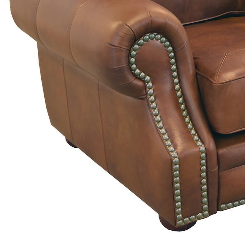 Eskitme Gerçek Deri Çivi Detaylı Kıvrımlı Kolçaklı İkili Koltuk - 188x107x110 cm - 206878