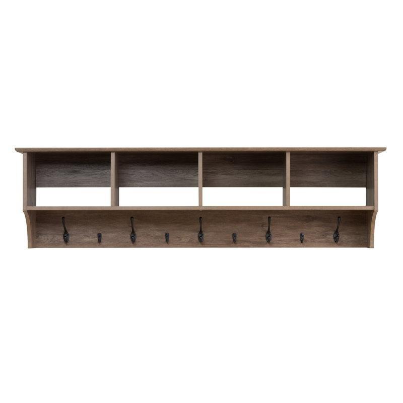 Eskitme Gri Ahşap 4 Bölmeli 9 Askılı Duvar Rafı Portmanto - 153 cm - 179389