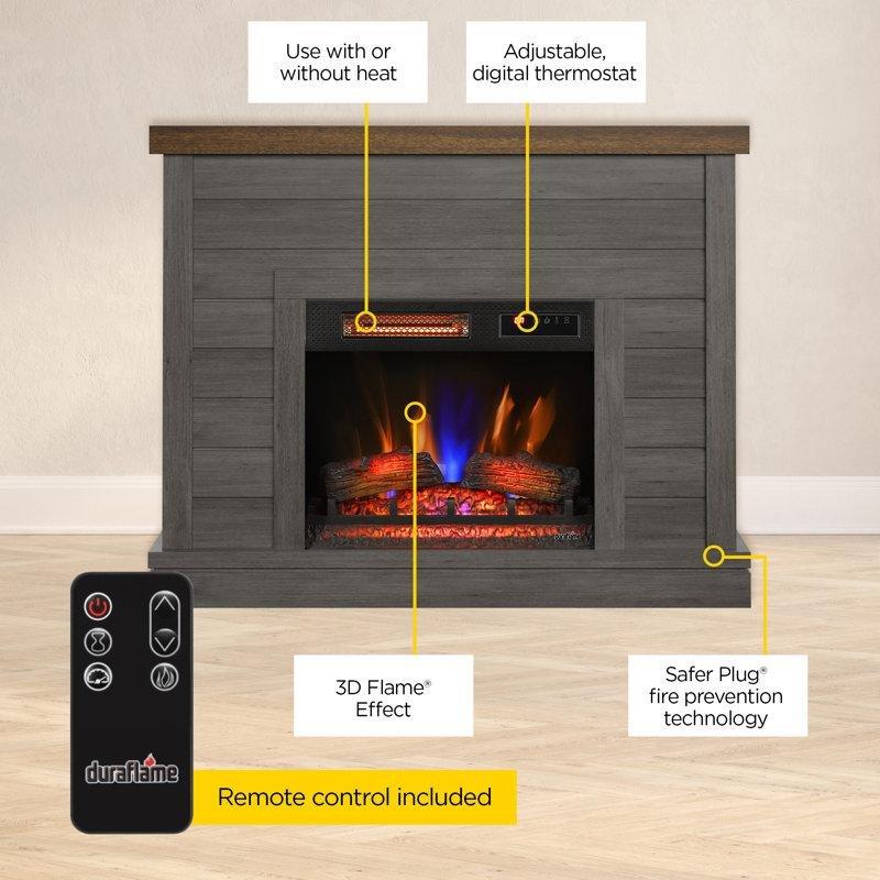 Eskitme Gri Ahşap Lambri Tasarımlı 3 Boyutlu Alev Efektli Uzaktan Kumandalı Elektrikli Şömine - 121 cm - 184846