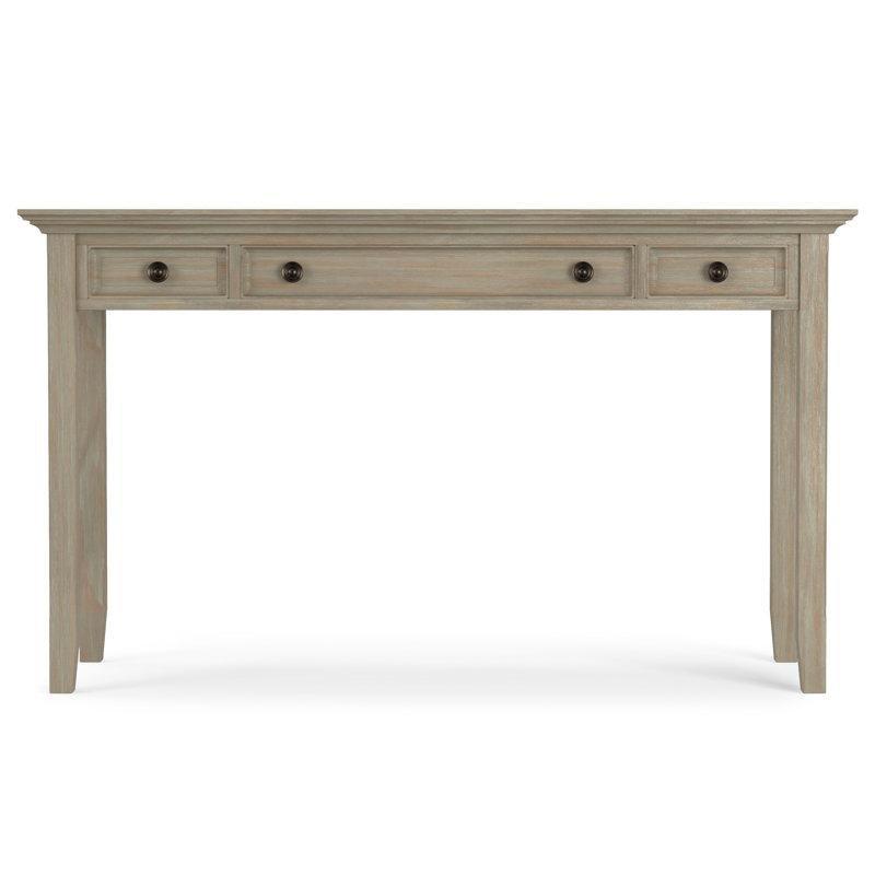 Eskitme Gri Masif Ahşap 2 Çekmeceli Açılır Klavye Tepsili Vintage Çalışma Masası - 138 cm - 234588