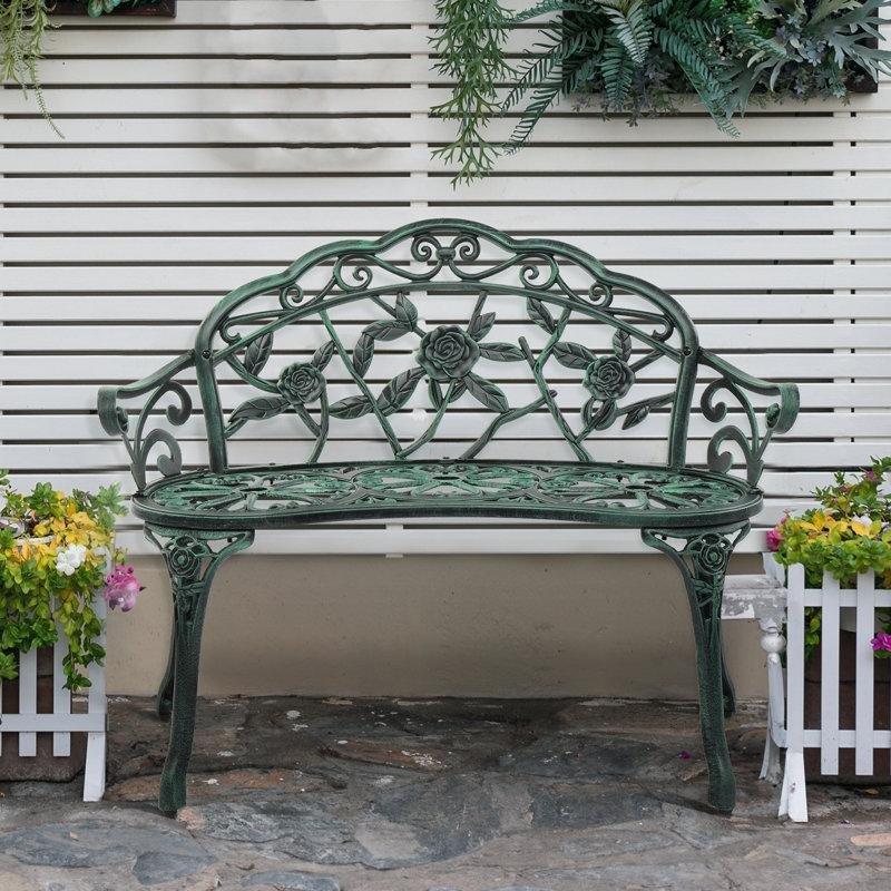 Eskitme Gül Desenli Döküm Alüminyum 2 Kişilik Bahçe Bankı - 98 cm - 173558