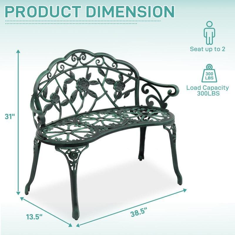 Eskitme Gül Desenli Döküm Alüminyum 2 Kişilik Bahçe Bankı - 98 cm - 173558