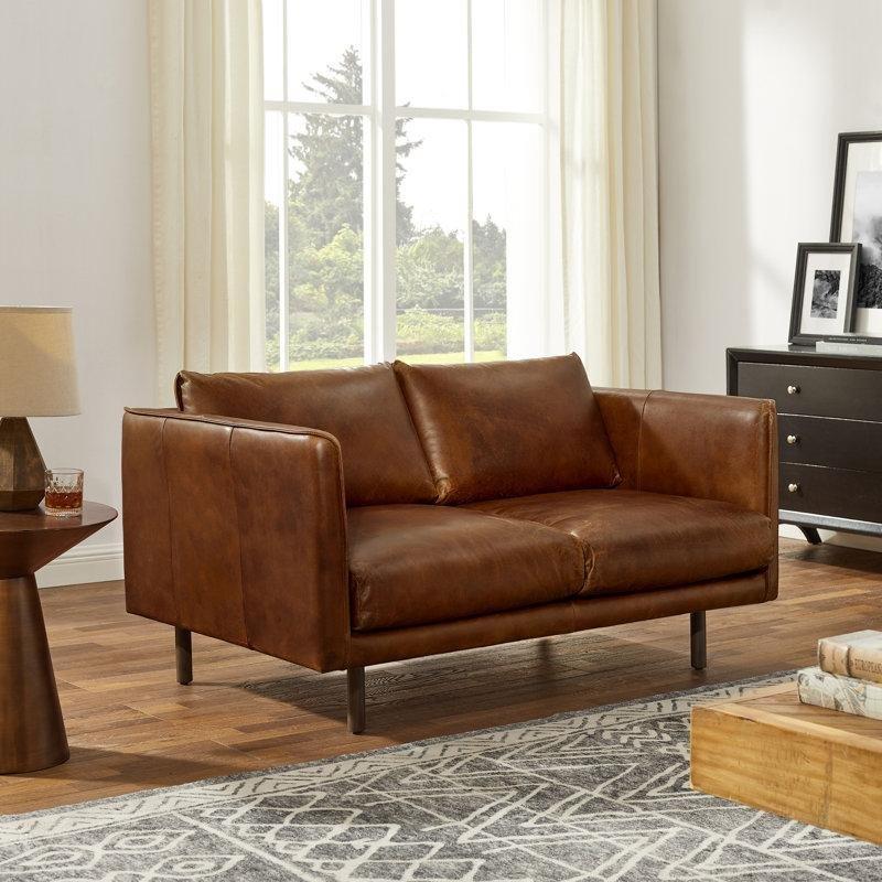 Eskitme Hakiki Deri Çıkarılabilir Minderli İkili Koltuk - 150 cm - 208088