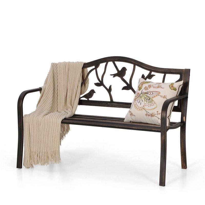 Eskitme Kahverengi Çelik Kuş ve Dal Desenli İki Kişilik Bahçe Bankı - 127 cm - 172210