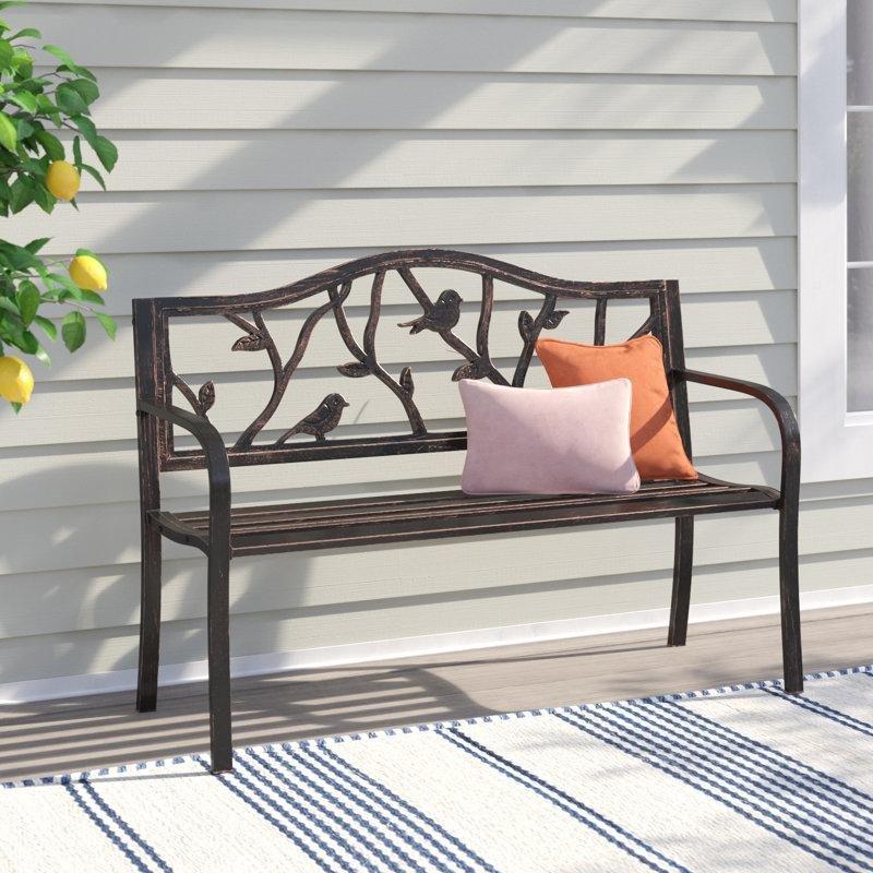 Eskitme Kahverengi Çelik Kuş ve Dal Desenli İki Kişilik Bahçe Bankı - 127 cm - 172210