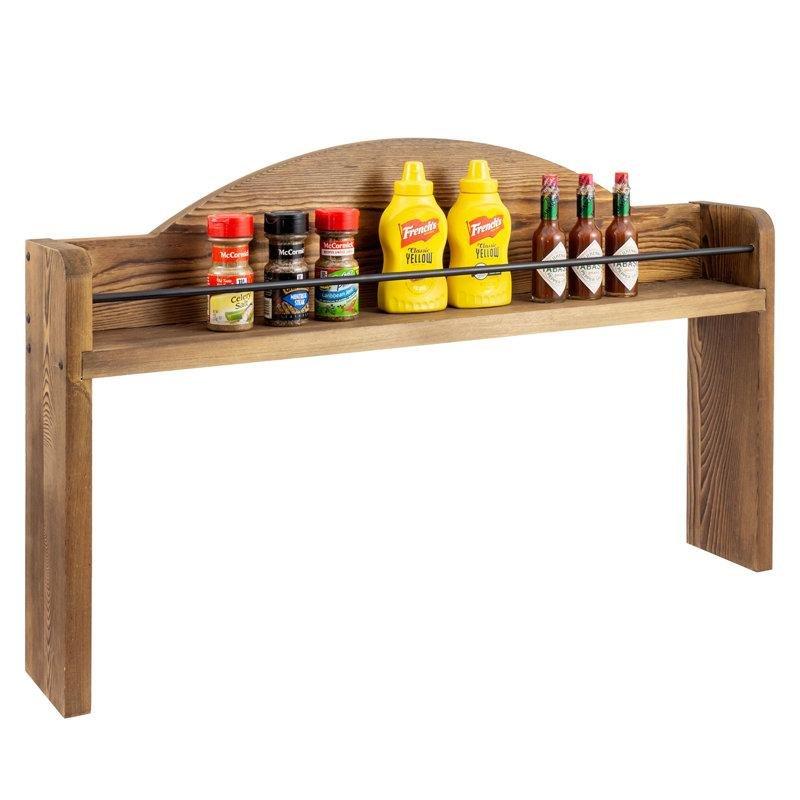 Eskitme Kahverengi Masif Ahşap ve Siyah Metal Ayaklı Ocak Üstü Mutfak Rafı - 84 cm - 163759