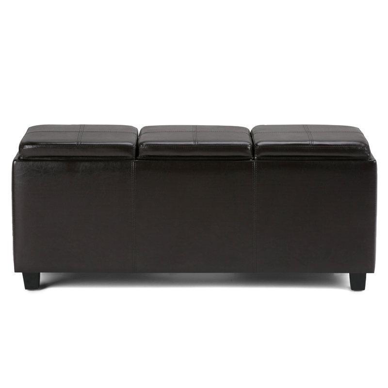 Eskitme Kahverengi Suni Deri Masif Ahşap Sandıklı ve Tepsili Dikdörtgen Puf - 106x43 cm - 165055