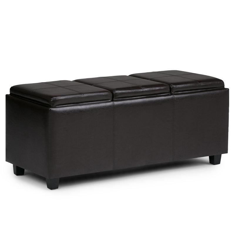 Eskitme Kahverengi Suni Deri Masif Ahşap Sandıklı ve Tepsili Dikdörtgen Puf - 106x43 cm - 165055