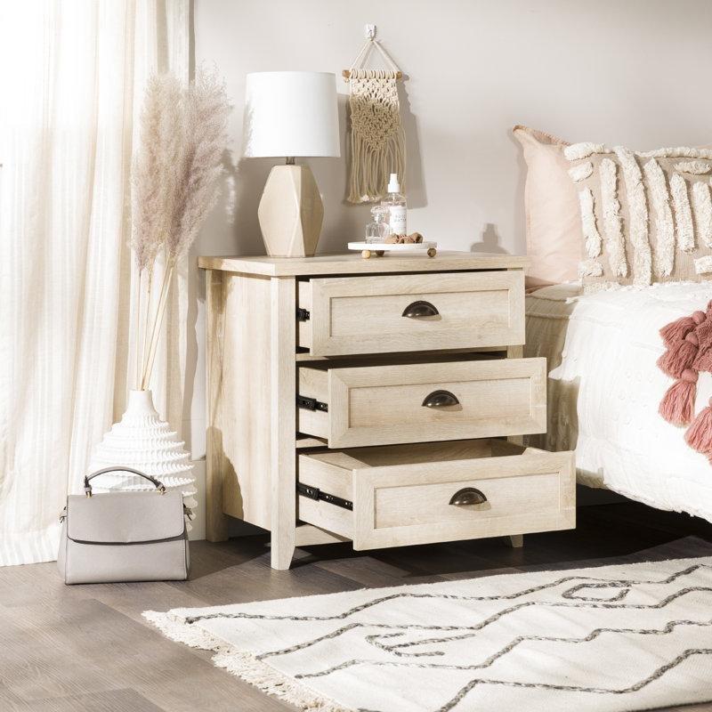 Eskitme Kır Evi Tarzı Üç Çekmeceli MDF Komodin - 64 cm - 222893