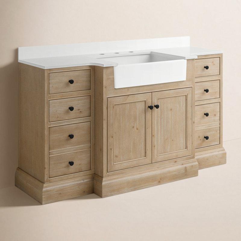 Eskitme Köknar Masif Ahşap Çekmeceli Kır Evi Lavabolu Banyo Dolabı - 153 cm - 200674