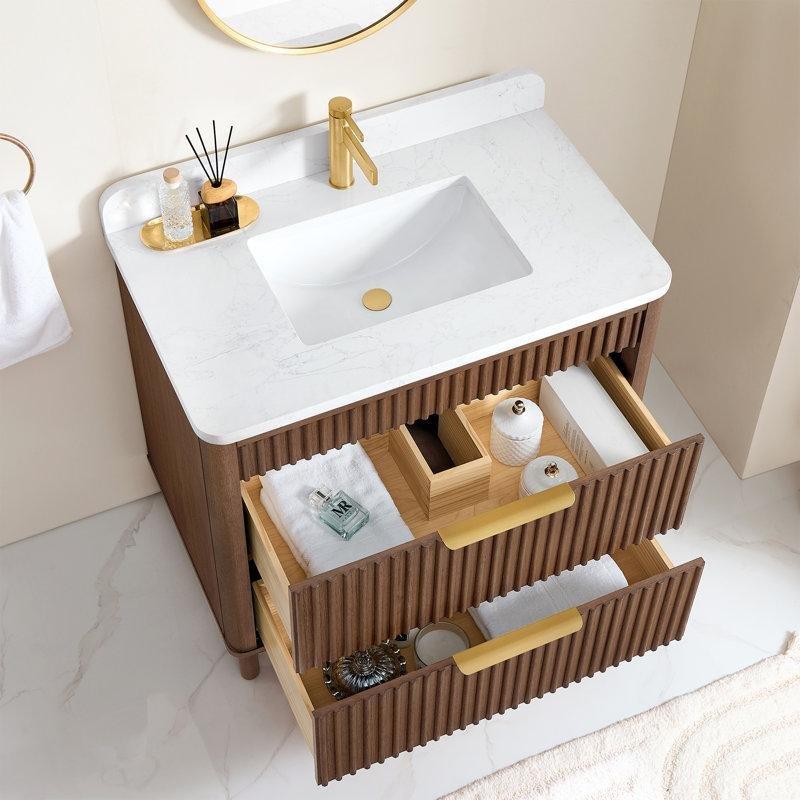 Eskitme Masif Ahşap Çekmeceli Ayaklı Banyo Lavabo Dolabı - 92 cm - 197881
