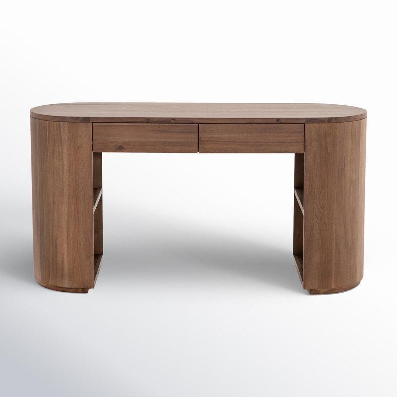 Eskitme Masif Akasya Ahşap Oval Raflı Vintage Çalışma Masası - 154 cm - 234018