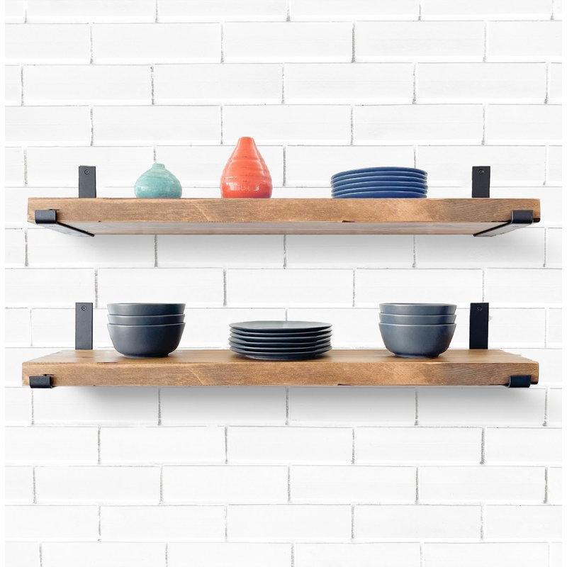 Eskitme Masif Çam Ağacı İkili Set Duvar Rafı - 61x20 cm - 180461