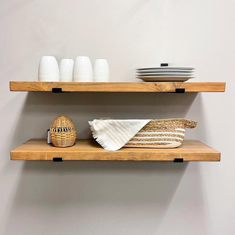Eskitme Masif Çam Ağacı İkili Set Duvar Rafı - 61x20 cm - 180461