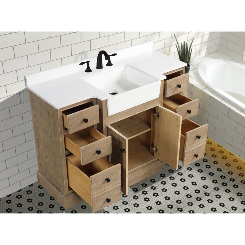 Eskitme Masif Köknar Ahşap Çekmeceli Ayaklı Tezgah Altı Lavabolu Banyo Dolabı - 122 cm - 199957