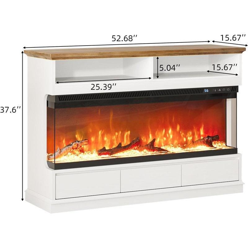 Eskitme Meşe MDF 3 Çekmeceli Üç Yönlü Camlı Şömineli TV Ünitesi - 134 cm - 221276