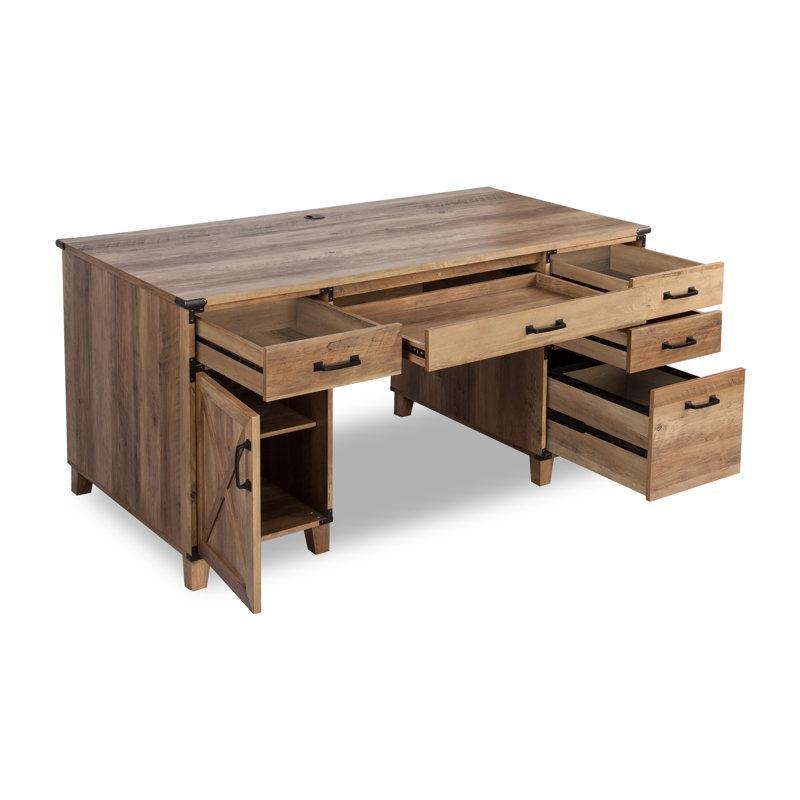 Eskitme Meşe MDF Çekmeceli Dolaplı Kır Evi Tarzı Ofis Masası - 150 cm - 177100