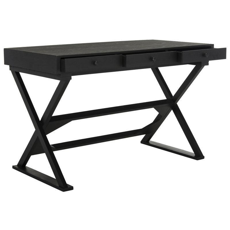 Eskitme Siyah Masif Köknar ve MDF 3 Çekmeceli Vintage Çalışma Masası - 120x60 cm - 234504
