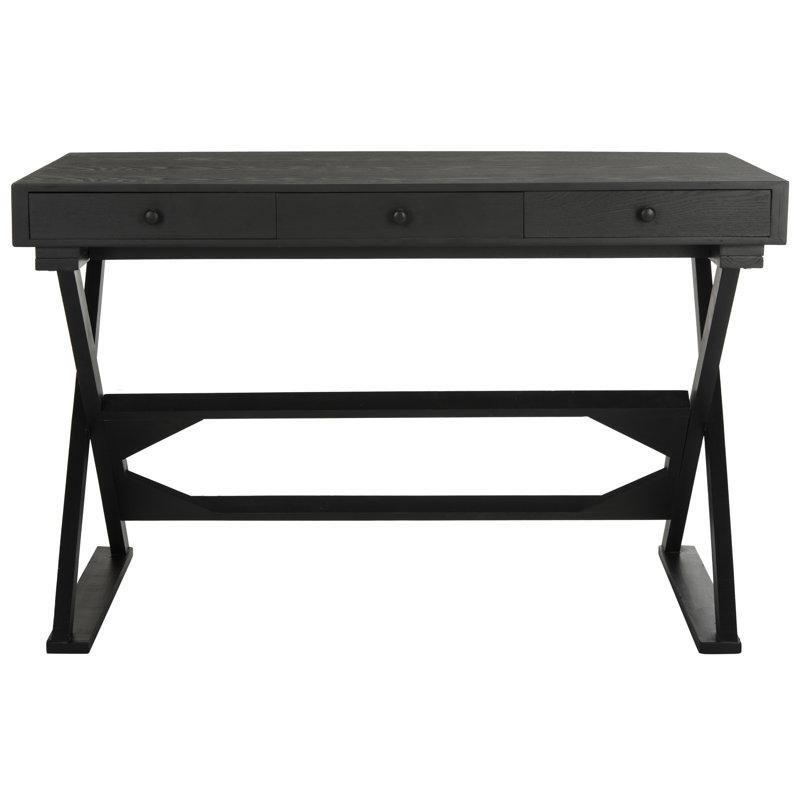 Eskitme Siyah Masif Köknar ve MDF 3 Çekmeceli Vintage Çalışma Masası - 120x60 cm - 234504
