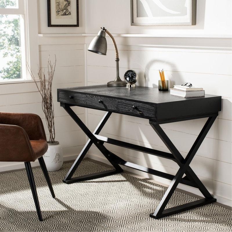 Eskitme Siyah Masif Köknar ve MDF 3 Çekmeceli Vintage Çalışma Masası - 120x60 cm - 234504