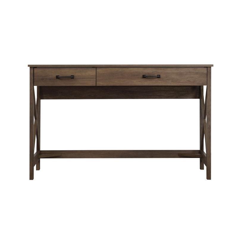 Eskitme Sunta İki Çekmeceli Klavye Tepsili X-Çapraz Destekli Vintage Çalışma Masası - 121x60 cm - 234792
