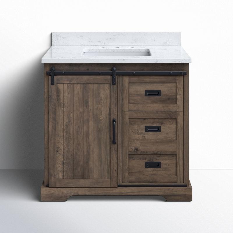 Eskitme Tasarım Mermer Tezgahlı Sürgülü Kapaklı Çekmeceli Ayaklı Banyo Lavabo Dolabı - 92 cm - 198873